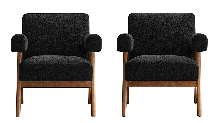 Modway Lyra Boucle Fabric Armchair Set of 2 in Black EEI-6703-BLK