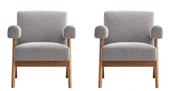 Modway Lyra Boucle Fabric Armchair Set of 2 in Light Gray EEI-6703-LGR
