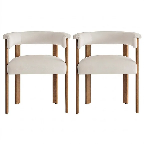 Modway Imogen Performance Velvet Barrel Dining Chairs Set of 2 in Alabaster Deep Brown EEI-6775-ALA-DBR