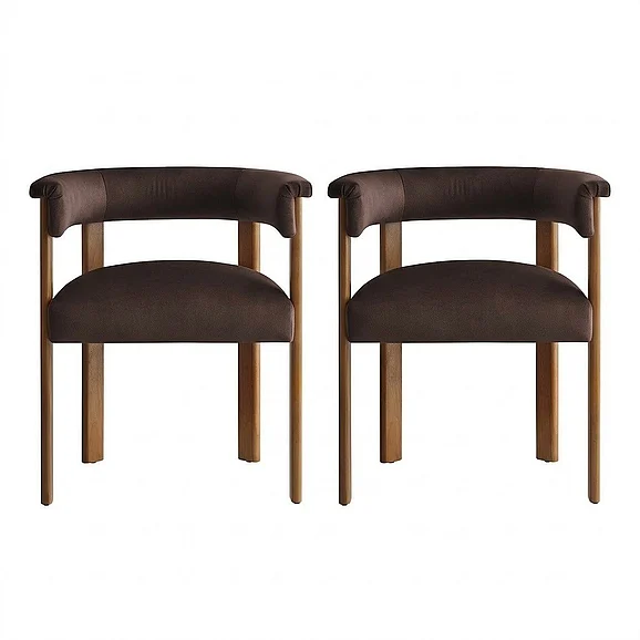 Modway Imogen Performance Velvet Barrel Dining Chairs Set of 2 in Chocolate Brown Deep Brown EEI-6775-CHB-DBR