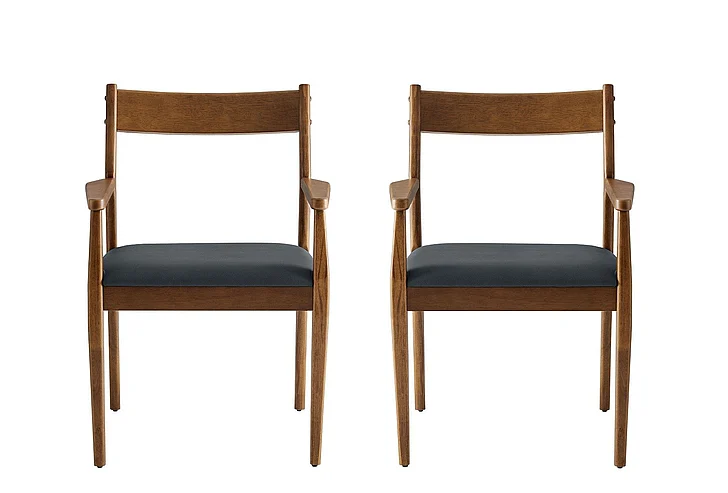 Modway Solara Vegan Leather Wood Dining Armchairs Set of 2 in Walnut Black EEI-6915-WAL-BLK