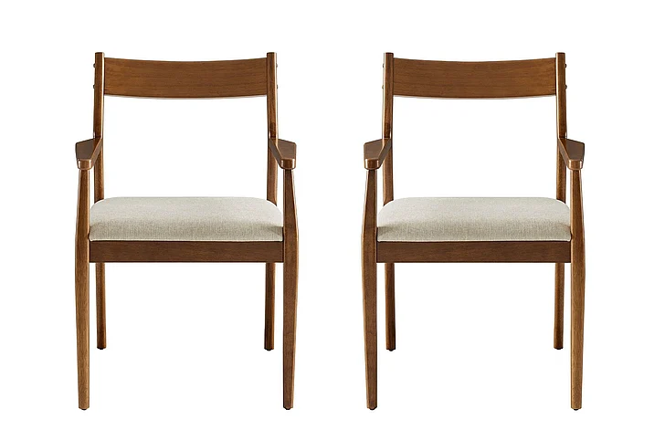 Modway Solara Fabric Wood Dining Armchairs Set of 2 in Walnut Heathered Weave Beige EEI-6916-WAL-HEB
