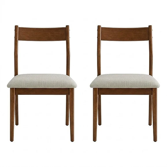 Modway Solara Fabric Wood Dining Side Chairs Set of 2 in Walnut Heathered Weave Beige EEI-6918-WAL-HEB