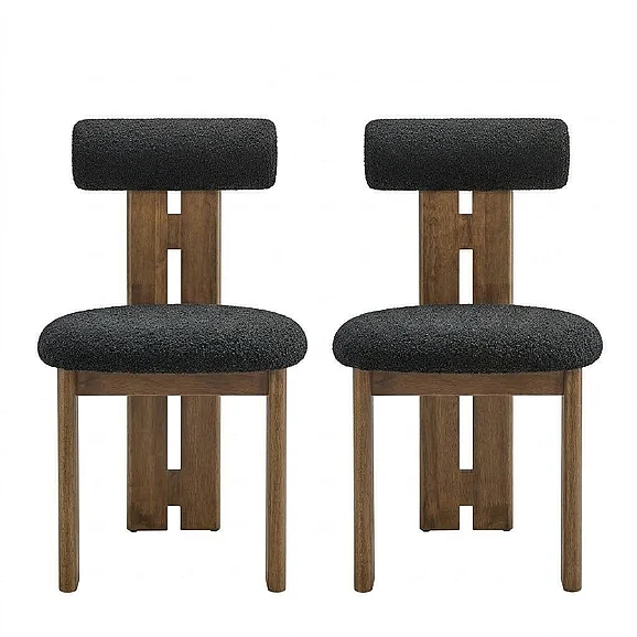 Modway Torian Boucle Fabric Dining Chair Set of 2 in Walnut Black EEI-6960-WAL-BLK