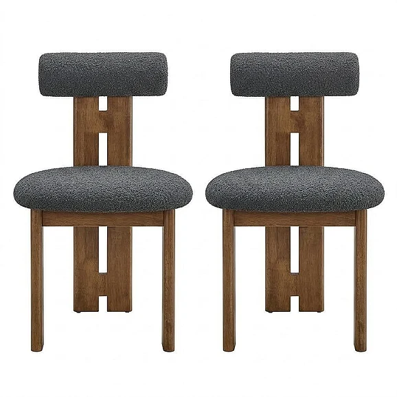 Modway Torian Boucle Fabric Dining Chair Set of 2 in Walnut Charcoal EEI-6960-WAL-CHA