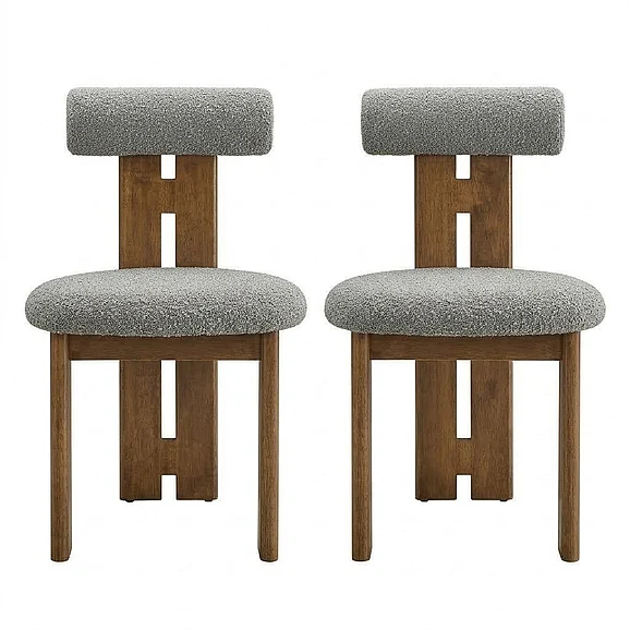 Modway Torian Boucle Fabric Dining Chair Set of 2 in Walnut Light Gray EEI-6960-WAL-LGR