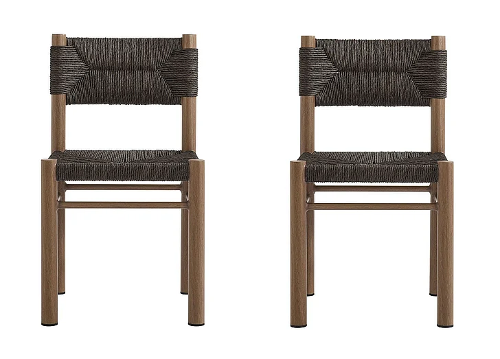 Modway Parkland Outdoor Patio Rattan and Aluminum Dining Side Chairs Set of 2 in Walnut EEI-6982-WAL