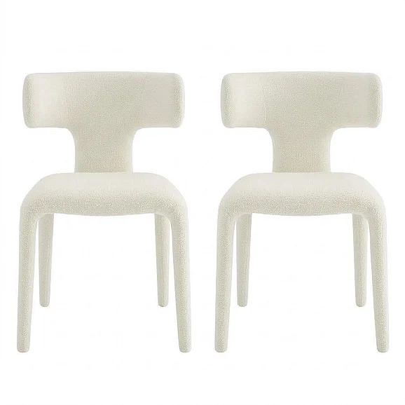 Modway Stellan Curved Back Boucle Upholstered Dining Chair Set of 2 in Cream EEI-7230-CRE