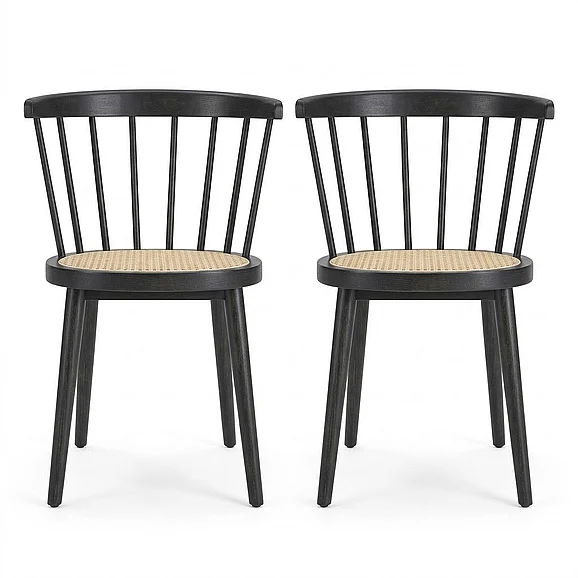 Modway Lykke Curved Spindle Back Dining Chairs Set of 2 in Black EEI-7350-BLK