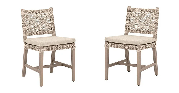 Essentials For Living Costa Outdoor Dining Chair, Set of 2 - Oat Flat Rope, Performance Ecru Weave, Washed Ever Teak 6849.OAT/ECR/W-ET