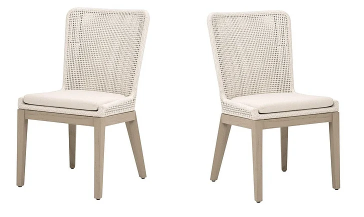 Essentials For Living Mesh Outdoor Dining Chair (Set of 2) Antique Lace Flat Rope, Performance Shell, Washed Ever Teak 6854.ALC/SHL/W-ET