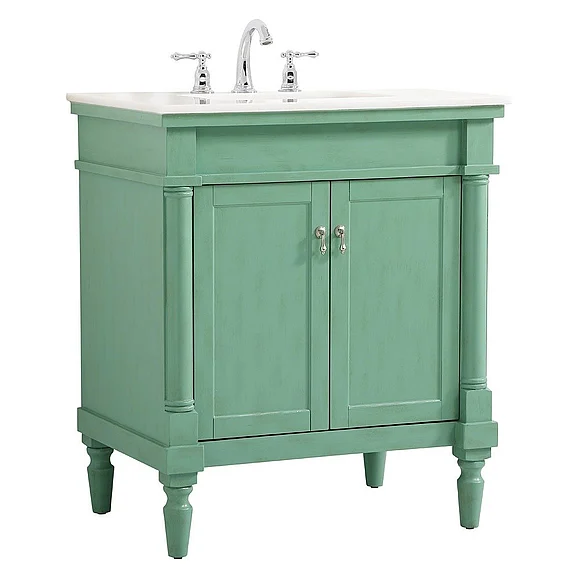 Elegant 30 In. Single Bathroom Vanity in Vintage Mint with Ivory White Engineered Marble VF13030VM-VW