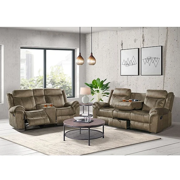 Elements International Sorrento 2-Piece Motion Living Room Set in Brown