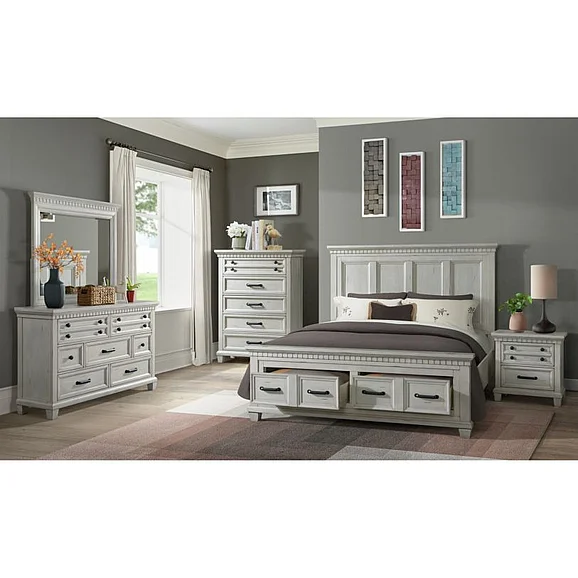 Elements International McCoy 4-Piece Storage Bedroom Set in Antique White