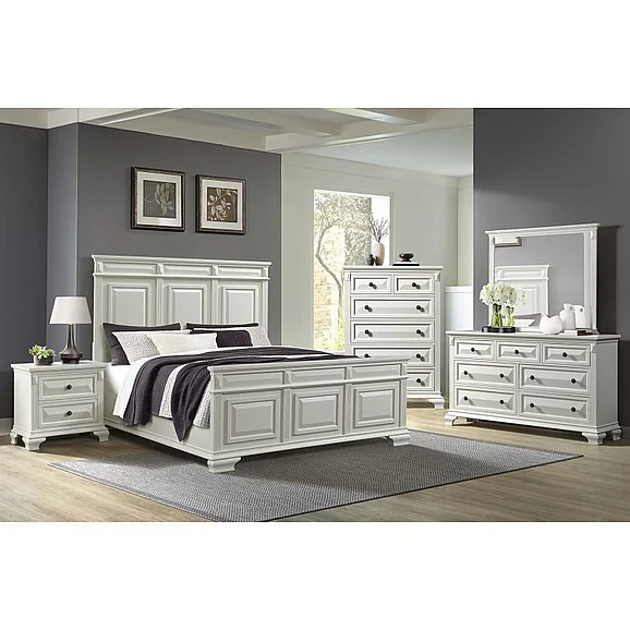 Elements International Bridgestone 4-Piece Panel Bedroom Set in Antique White