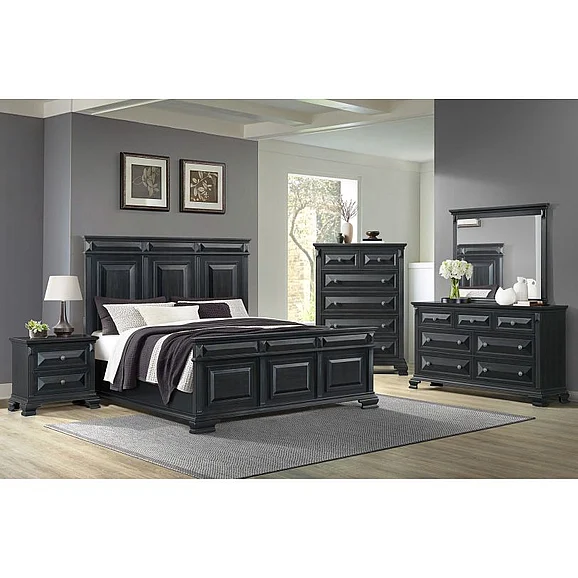 Elements International Bridgestone 4-Piece Panel Bedroom Set in Black