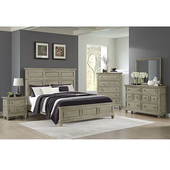 Elements International Whit-Ash 4-Piece Panel Bedroom Set in Light Grey