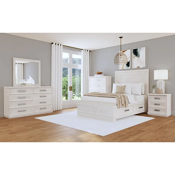 Elements International Avalanche 4-Piece Storage Bedroom Set in Antique White