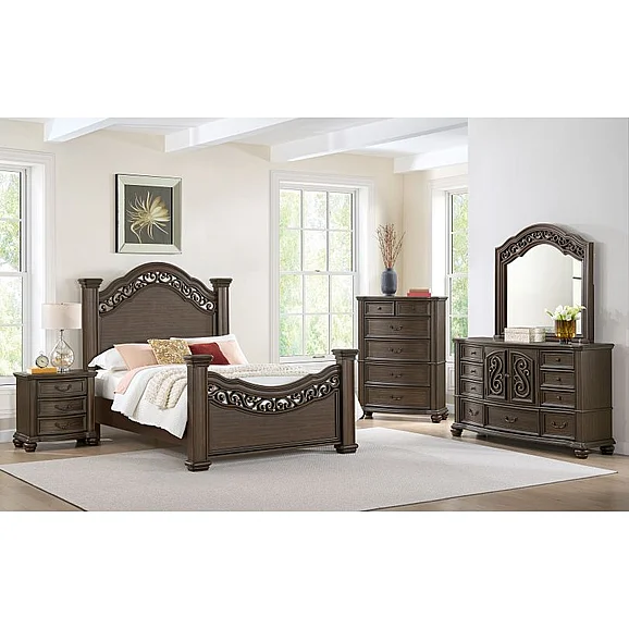 Elements International Brunswick 4-Piece Panel Bedroom Set in Mahogany