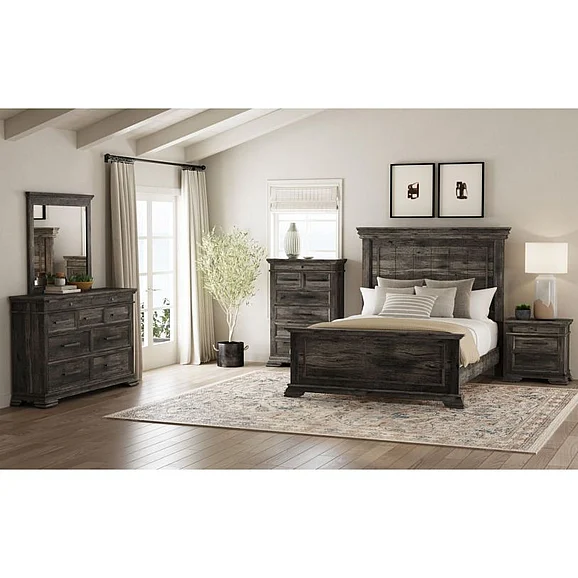 Elements International Park Ridge 4-Piece Panel Bedroom Set in Charcoal