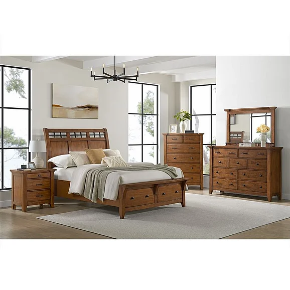 Elements International Gage 4-Piece Sleigh Storage Bedroom Set in Chestnut