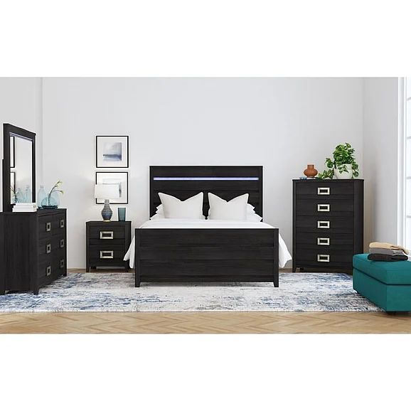 Elements International Tobias 4-Piece Panel Bedroom Set in Black