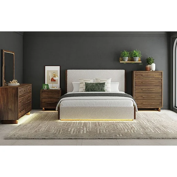 Elements International Brisbane 4-Piece Upholstered Panel Bedroom Set in Brown