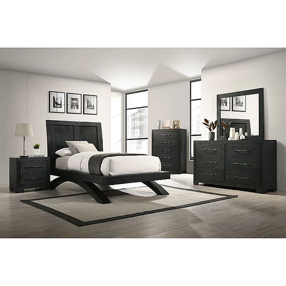 Elements International Allan 4-Piece Platform Bedroom Set in Black