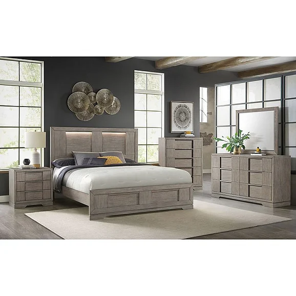 Elements International Kelis 4-Piece Panel Bedroom Set in Grey