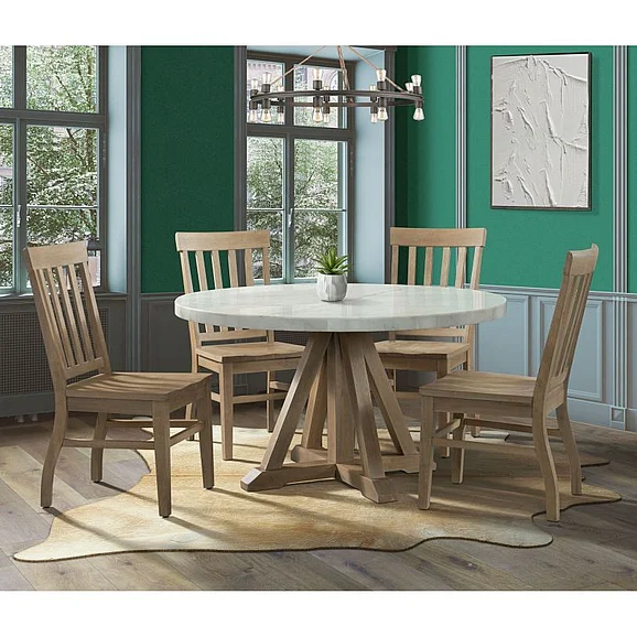 Elements International Lakeview 5-Piece Round Dining Table Set in Natural