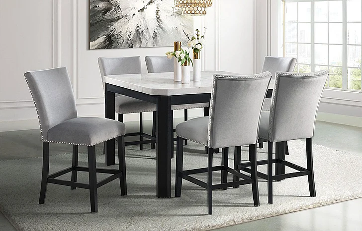 Elements International Francesca 7-Piece Counter Height Dining Table Set in White and Black