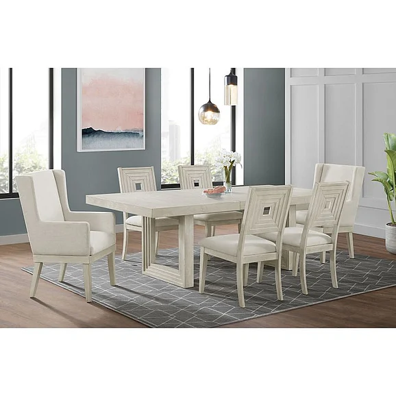 Elements International Avalanche 7-Piece Casual Dining Set in Antique White