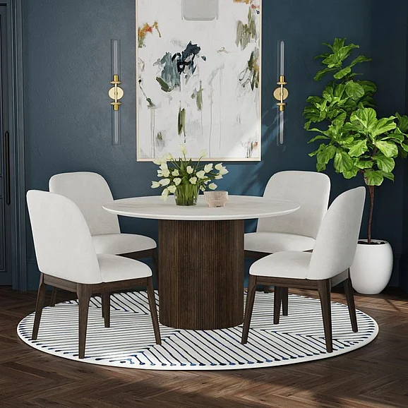 Elements International Sylvie 5-Piece Round Dining Table Set in Dark Brown