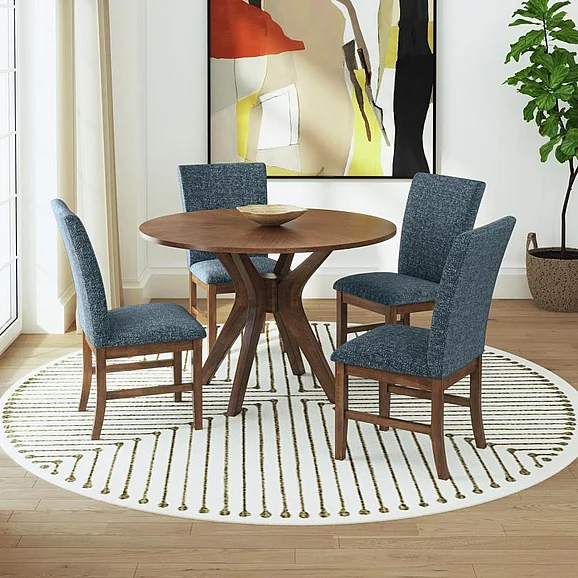 Elements International Santa Barbara 5-Piece Round Dining Table Set in Walnut