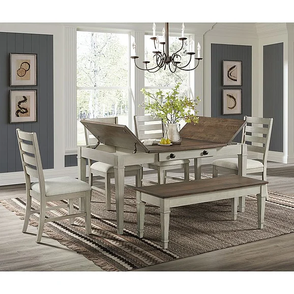 Elements International Farmington 6-Piece Formal Dining Room Set in Medium Brown and Washed Stone