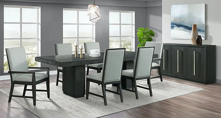 Elements International Donovan 7-Piece Formal Dining Room Set in Black
