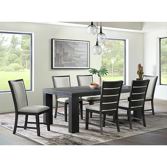 Elements International Grady 7-Piece Formal Dining Room Set in Black