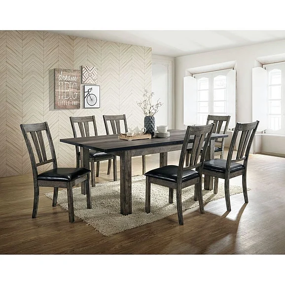 Elements International Nathan 7-Piece Formal Dining Room Set in Rustic Gray Oak