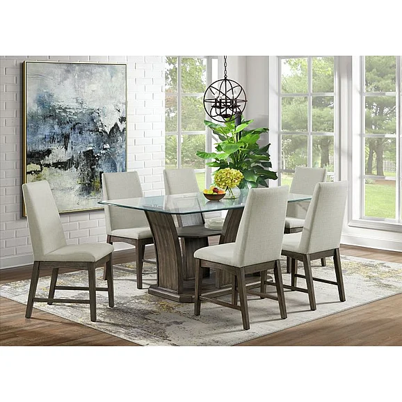 Elements International Dapper 7-Piece Casual Dining Room Set in Grey