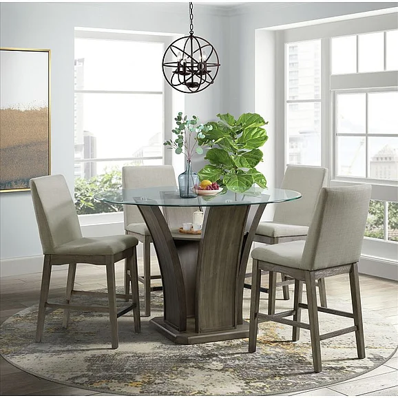 Elements International Dapper 5-Piece Round Counter Table Set in Grey