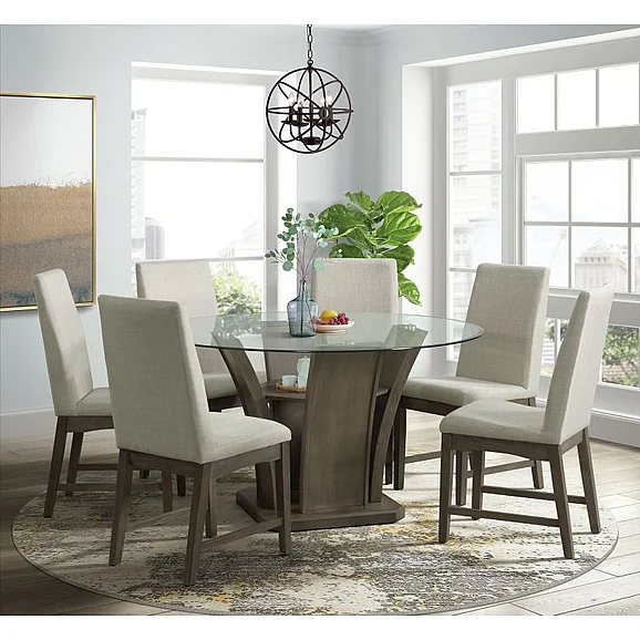 Elements International Dapper 7-Piece Round Dining Table Set in Grey