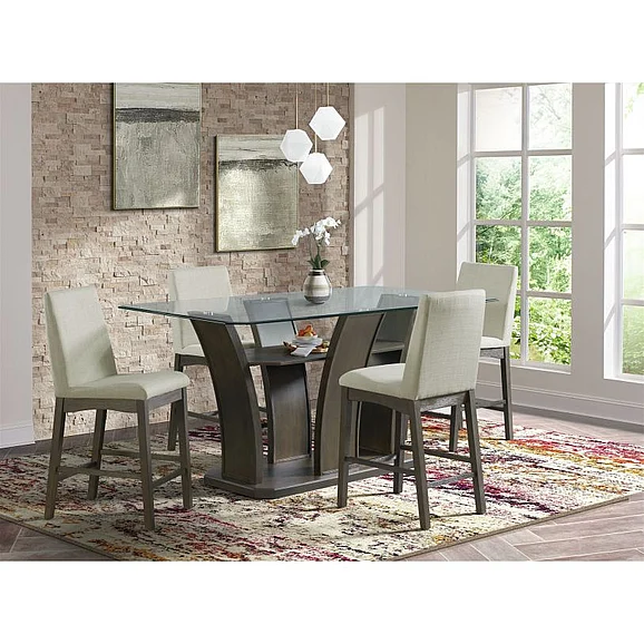 Elements International Dapper 5-Piece Rectangular Counter Table Set in Dark Walnut