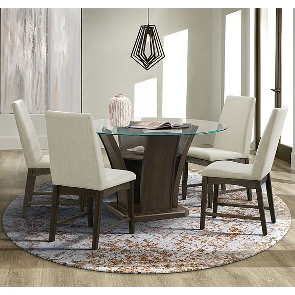 Elements International Dapper 7-Piece Round Dining Table Set in Dark Walnut