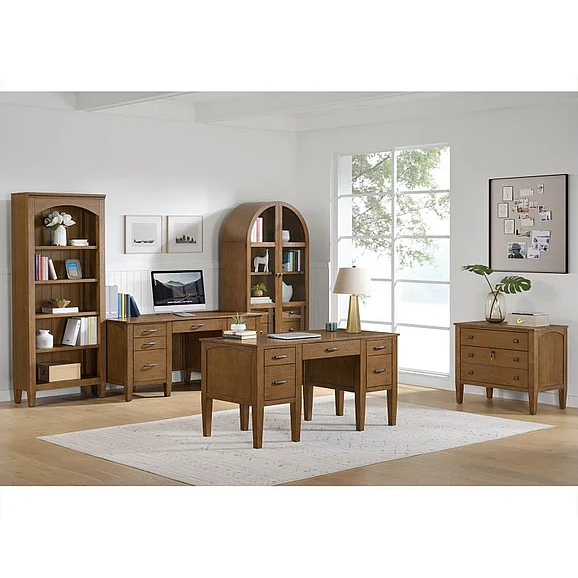 Elements International Portico 2-Piece Office Furniture Set in Brown Oak