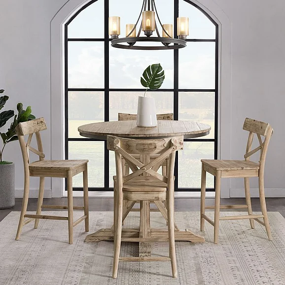 Elements International Callista 5-Piece Counter Height Dining Table Set in Beach/Natural