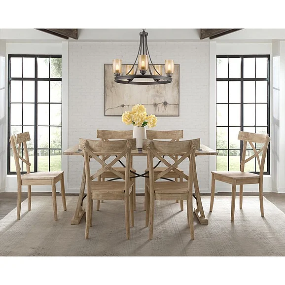 Elements International Callista 7-Piece Folding Top Dining Table Set in Beach/Natural