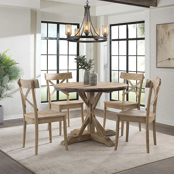 Elements International Callista 5-Piece Round Dining Table Set in Beach/Natural