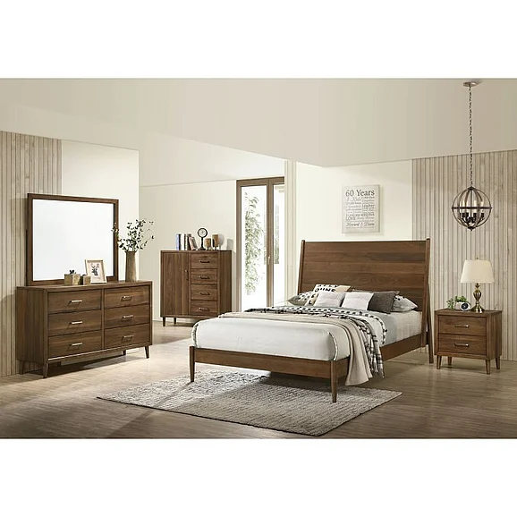 Elements International Malibu 4-Piece Panel Bedroom Set in Walnut
