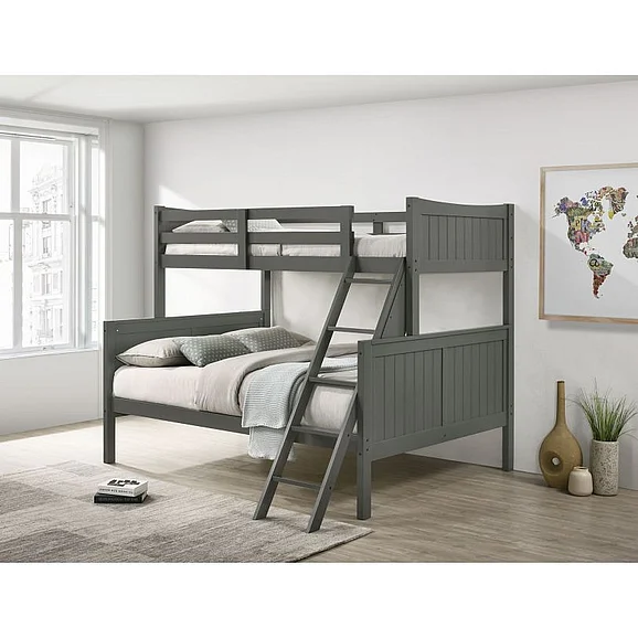Elements International Sami 4-Piece Twin Over Full Bunk Bedroom Set in Grey