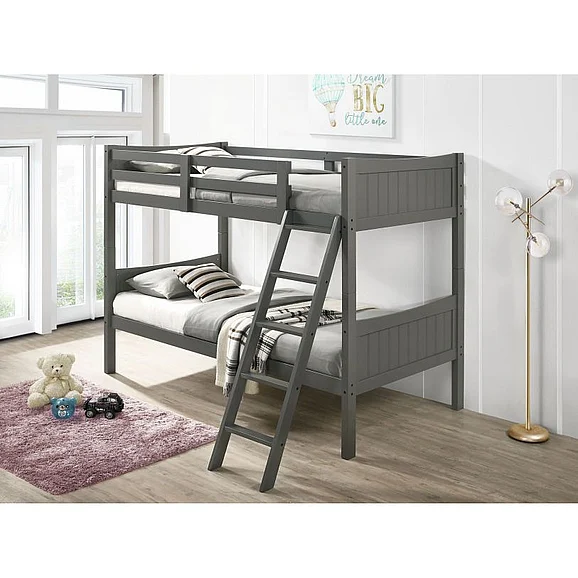 Elements International Sami 4-Piece Twin Over Twin Bunk Bedroom Set in Grey
